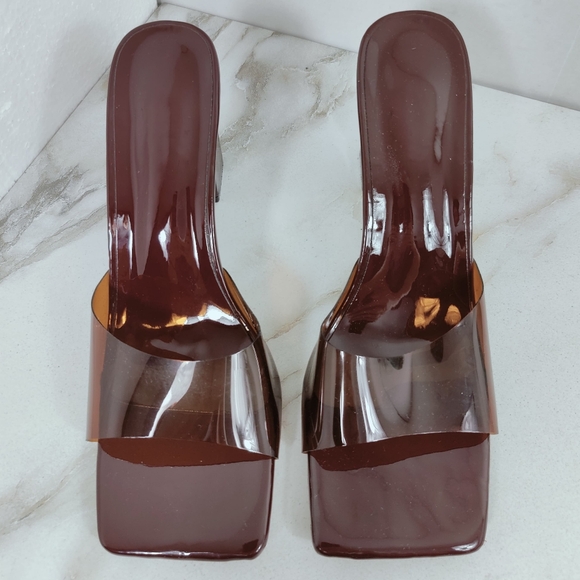 Unbranded Brown Transparent Square Toe Block Heel Sandals Slides, Sz 9.5 - Picture 6 of 14